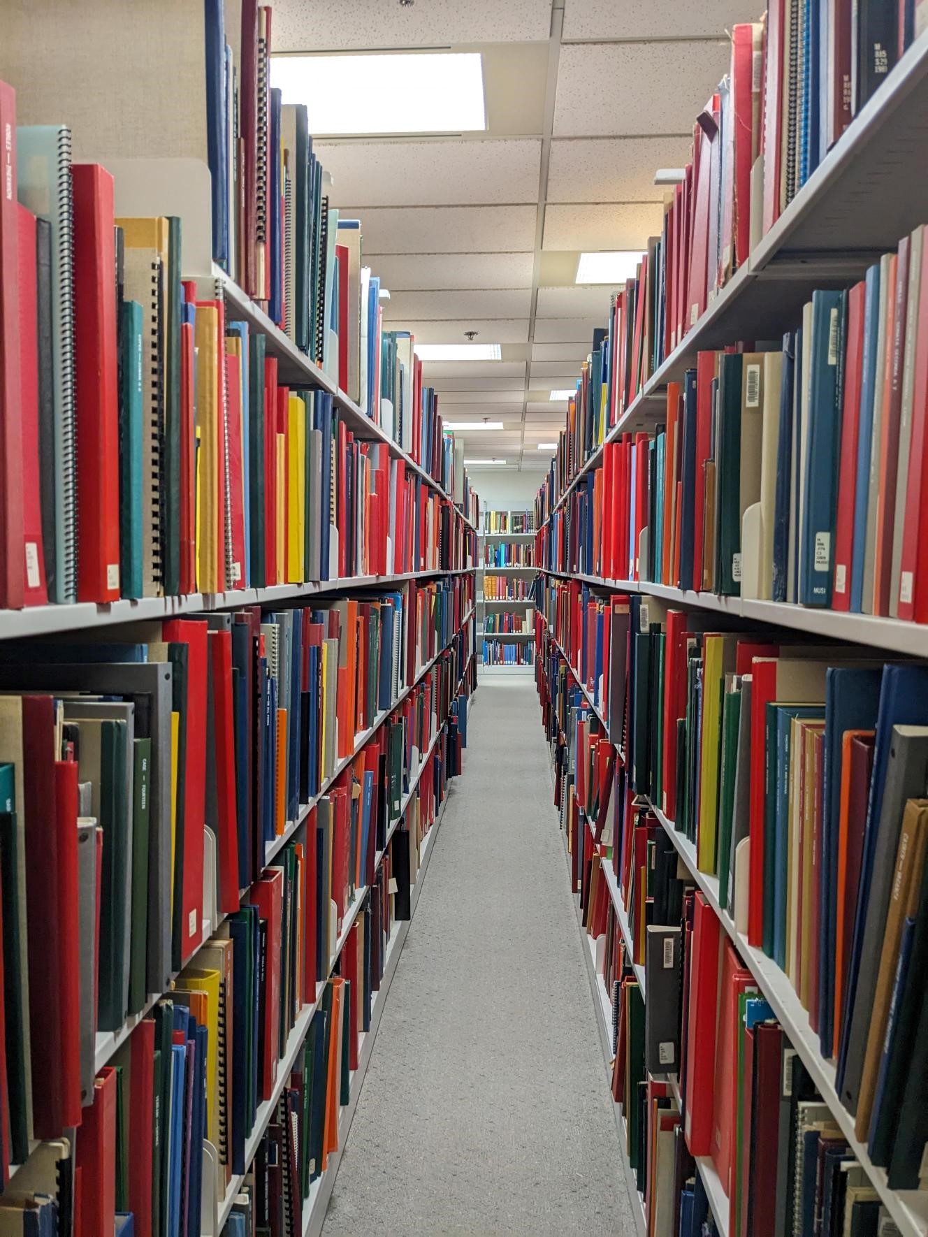 Shelving on lower level with scores