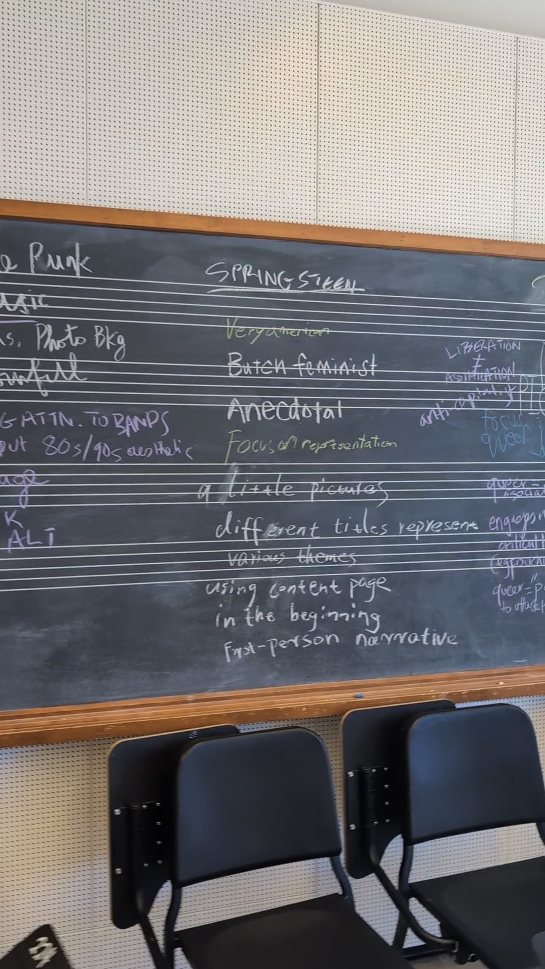Chalkboard with writing about zines