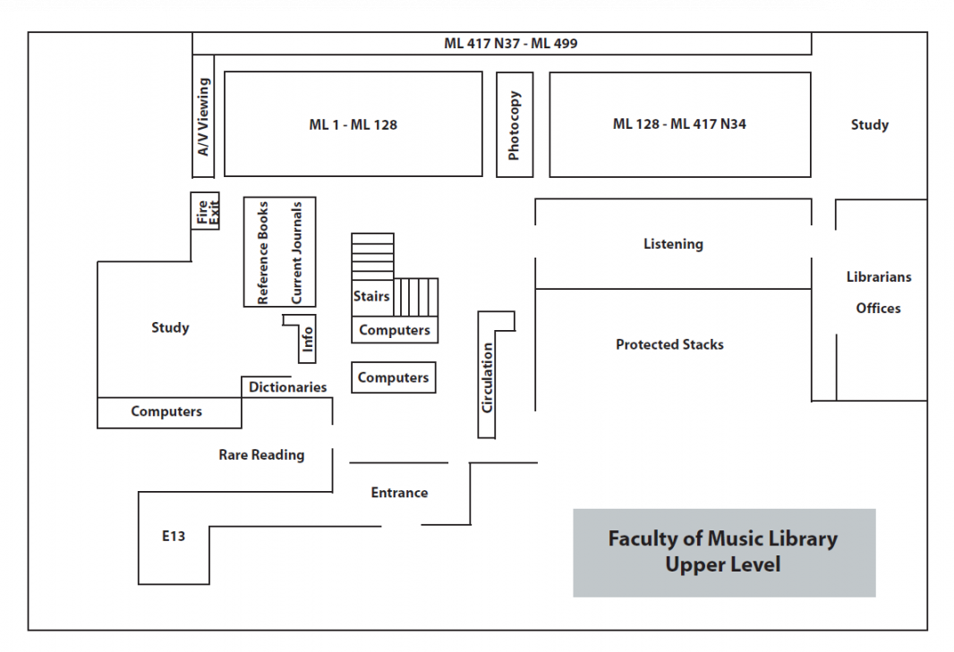 map to the upper level of the music library