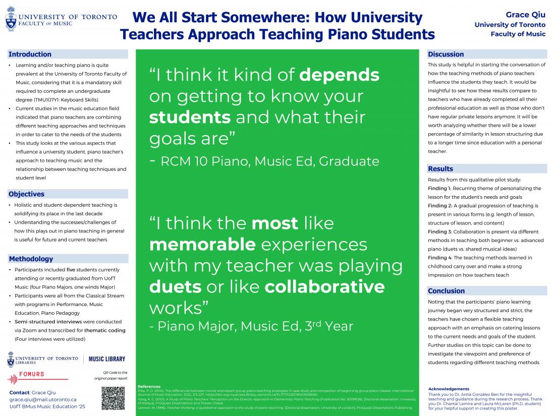 Grace Qiu's poster on how university teachers approach teaching piano students