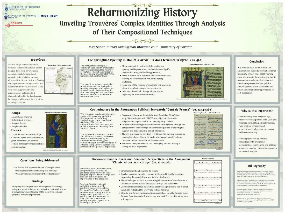 May Sadan's poster on unveiling Trouveres' complex identities through analysis of their compositional techniques