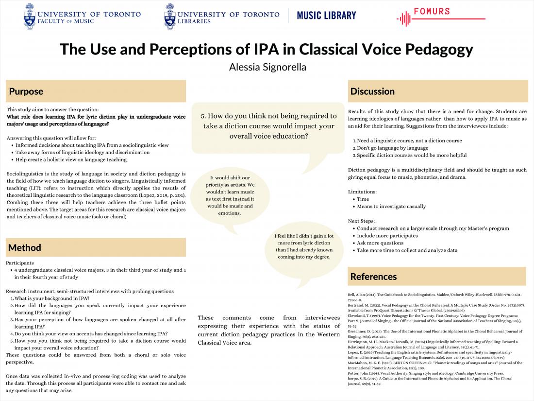 Alessia Signorella's poster on the perceptions of IPA in classical vocal pedagogy