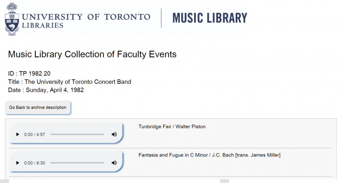 Screenshot of faculty recordings database