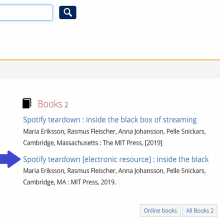 Screenshot of library catalogue